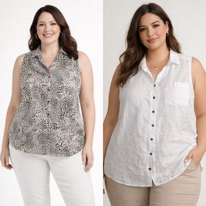 Chico's Bundle of 2 100% Linen No Iron Sleeveless Tunic Tops Plus Size 3 16/18